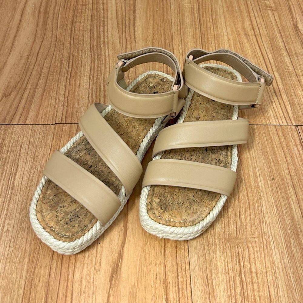 Vince Women’s Beige Strappy Rope Sandals Adjustable Ankle Strap Cork Insole 37